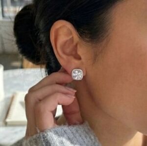 Classic Silver Tone Square Halo Swarovski elements Crystal Studs
